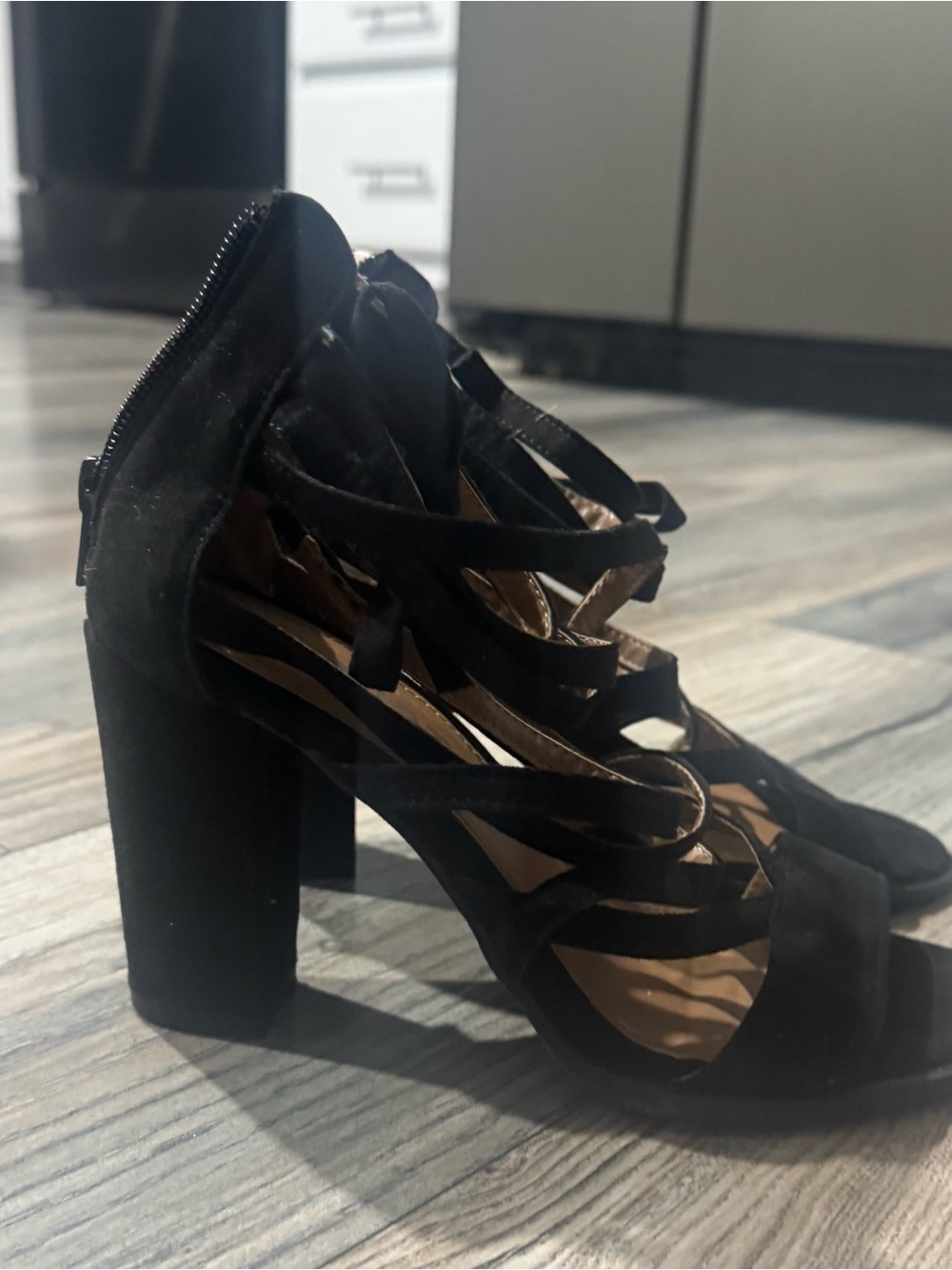 Black Strappy Block Heel Sandals - Women's Elegant Evening Shoes